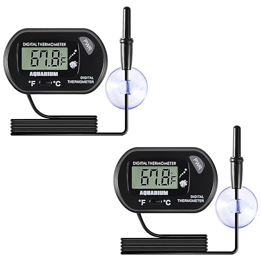2pcs Aquarium Thermometer LCD Digital Fish Tank Thermometer with Water-Resistant Sensor Probe and Suction Cup for Turtle Incubators Terrarium Water Thermometer