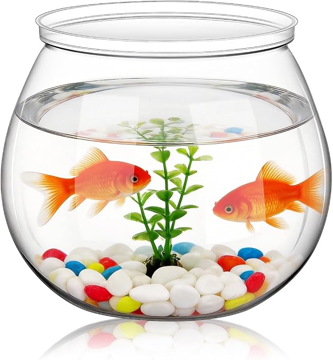 Angoily Transparent Plastic Fish Bowl 5.11 Inch Small Round Aquarium Tank for Desktop Home Office Decoration and Goldfish