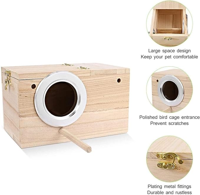 Parrot Breeding Box Wooden Bird Right Opening Incubator Warm House for Finches Bluebirds Sparrows Parakeets Lovebirds Pet Bird House Nest Box Bird Budgie Wood Breeding Box for Parrotlets Mating Box