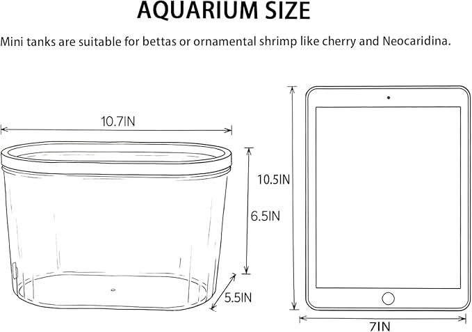 1.7 Gallon Aquarium Starter Kit Complete Small Fish Tank with LED Light & Quiet Filter for Betta, Mini Desktop Acrylic Tank, Ideal for Shrimp Guppy Jellyfish Goldfish, Office, Home, or Gift