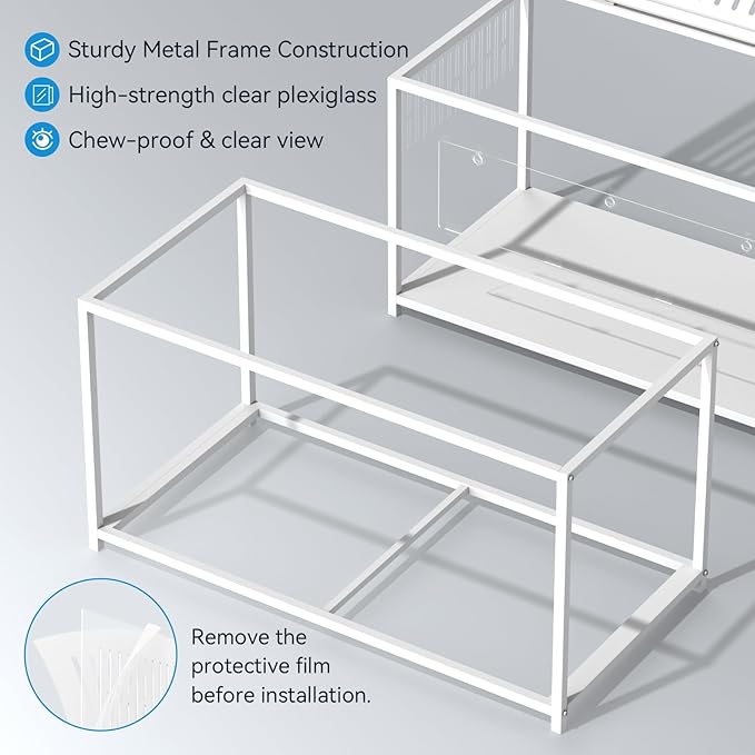 Large Metal Hamster Cage - Chew Proof Syrian Hamster Cage & Habitat with Acrylic Panels, Top Open, Breathable, Big Hamster House for Gerbils, Guinea Pigs, 40.5 x 20.4 x 22 Inch, White