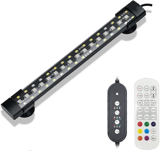 Underwater LED Aquarium Light, Full Spectrum Hidden Fish Tank Light with 3 Rows Beads 7 Colors Auto On Off Sunrise-Daylight-Moonlight, Adjustable Timer Remote Control