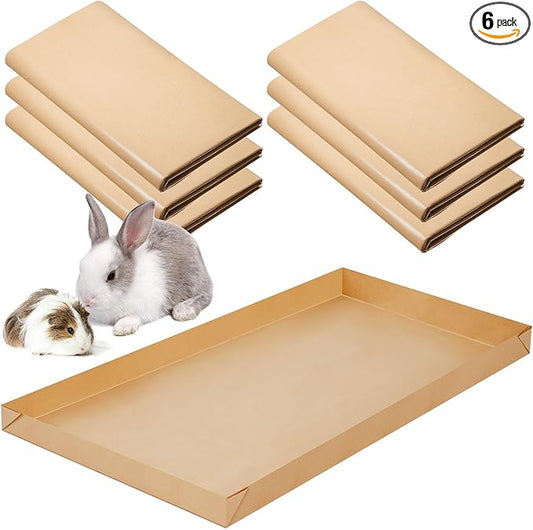 Fuyoooo 6 Pcs Disposable Guinea Pig Cage Liner 48 x 24 Unfolded Cage Disposable Bottom 4 x 2 ft Large Waterproof Kraft Paper Liner Bag for Small Animal Bedding Pet Supplies (with Tape)