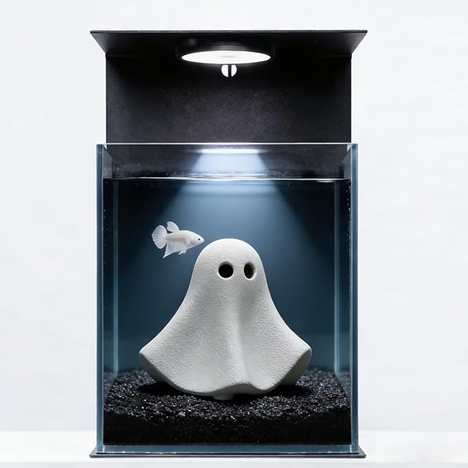 OwMell Ghost Statue Figurine, Halloween Fish Tank Decor Aquarium Decoratio | Ceramic, Non-Toxic, Ghost Small Fish Tank Ornament, Micro Landscape Decor