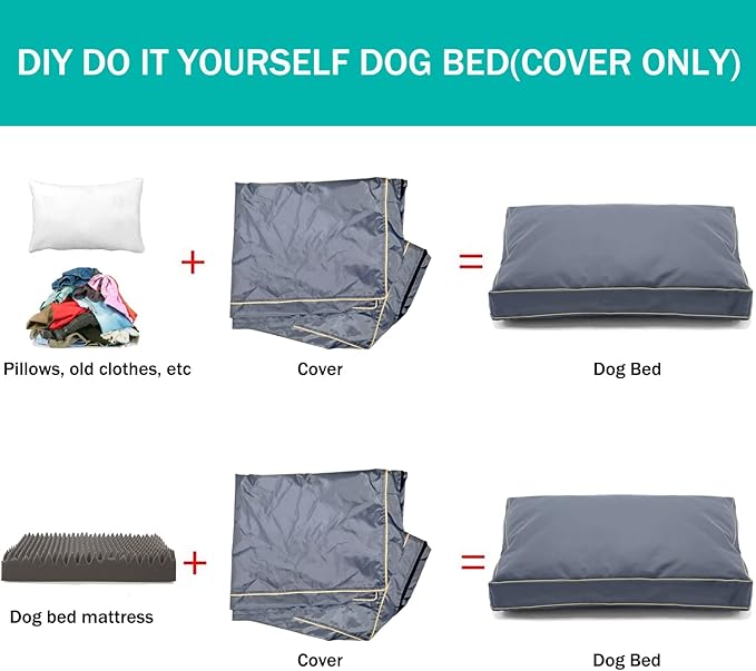 Dog Bed Cover,Waterproof Tough Plastic DIY Pet Bed Cover,Non Stick Hair Easy to Clean Rectangular Fillable Dog Bed Covers with Zipper(Dark Grey,36" L x 27" W x 4" Th,Cover Only)