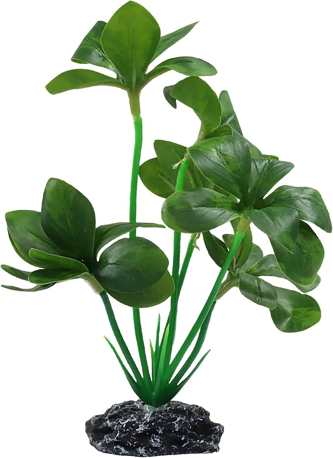 Aquarium Plants Fish Tank Decorations 6.69 Inch Artificial Plastic Plants with Weighted Base, Soft Silk Leaves Realistic Design for Betta Fish Reptile Tank Habitat Decor (Green Type-B)