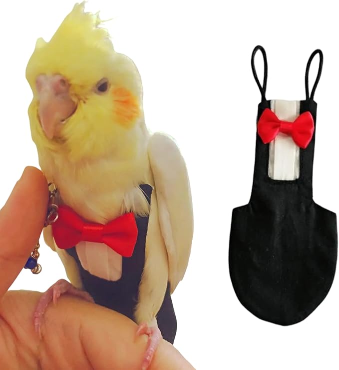 Bird Flight Suits Diapers, Parrot Flight Suits Diapers for Monk Parakeets, Cockatiels Flight Suits, Parrot Clothes, Bird Training Nappy Suit Liners Clothes (X-Large,Black)