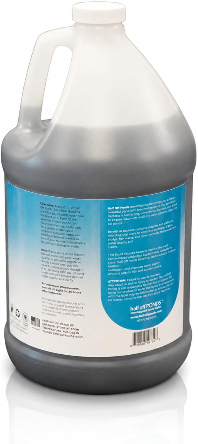 HALF OFF PONDS Beneficial Bacteria Pond Treatment, 1 Gallon – Helps Clear Water, Supports Biological Filtration – Safe for Fish & Plants