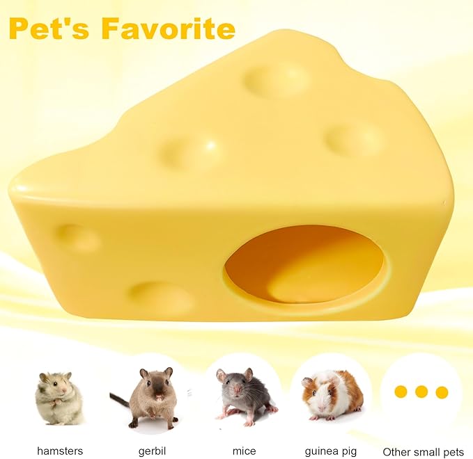 Hamster Hideout,Ceramics Hamster Cheese Shape Bed,Small Animal Houses & Habitats Cute,Suitable for All Seasons, Suitable for Dwarf Hamsters, Gerbils, Mice, Guinea Pigs, And Other Small Animals.