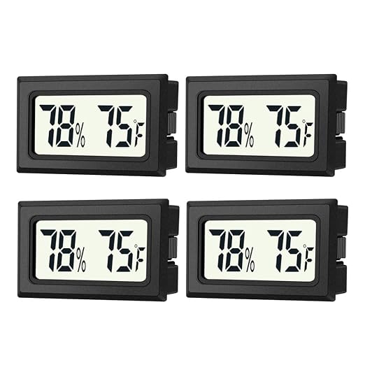 JEDEW 4 Pack Mini Digital Hygrometer Thermometer Gauge, Indoor Outdoor Temperature Humidity Meter for Humidifiers Greenhouse Reptile Plant Humidors, Large LCD Screen, Display in Fahrenheit (℉) (4)