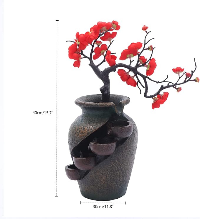 Indoor Fountain Rockery Tabletop Fountain with Flowers | Water Feature Meditation Desktop Fountains for Home Office Decor or Giving 11.8' x 7.1'' x 15.8''