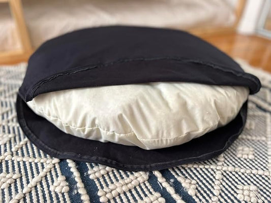 Natural 100% Cotton Canvas Round Dog Bed Cover Eco Friendly Durable Pet Bedding Dog Cushion Covers with Zippers Machine Washable Covers (Black, Medium 28 Inches)