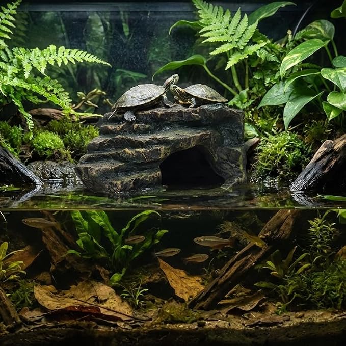 Gecko Tank Acccessories, Turtle Tank Accessories, Perfect Tortoise Hide Fish Tank Decor for Betta, Fish, Snake Hide, Professional Turtle Basking Platform (Medium)