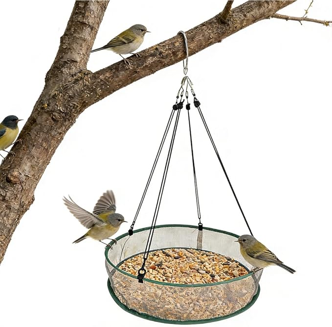 Seed Catcher for Bird Feeders, 20'' Bird Feeders for Outdoors Hanging, Birds Feeder Seed Catcher Tray with Adjustable Hanging Hoop for Outdoor Garden Accessories (Grey)