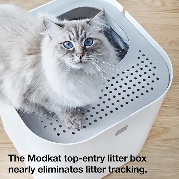 Modkat Top-Entry Litter Box - Reduces Litter Tracking, Swivel Lid for Easy Cleaning, Leak-Proof, Dog Proof - Includes Scoop & Reusable Liner Gray