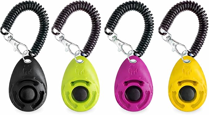 Dog Training Clicker with Wrist Strap - OYEFLY Durable Lightweight Easy to Use, Pet Training Clicker for Cats Puppy Birds Horses. Perfect for Behavioral Training 4-Pack (4colour)