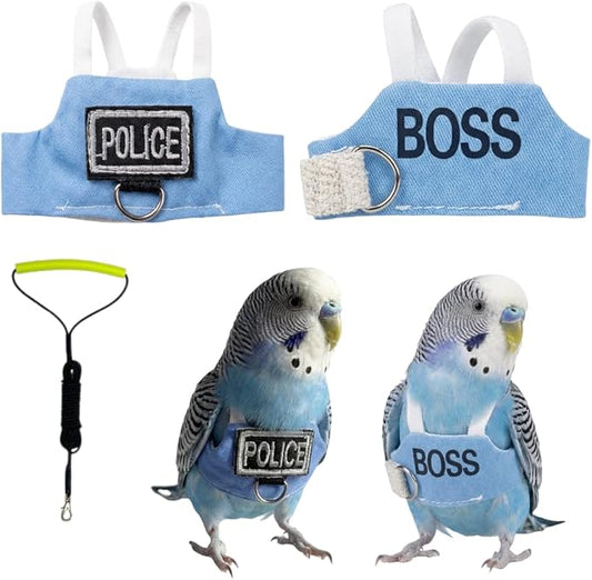 2 Pack Bird Flight Suit Vest, Adjustable Parrot Harness Clothes with Cute Design, Anti-Bite Outdoor Training Outfit for Parakeet, Cockatiel, Conure, Quaker, Budgie (XS,with Leash)