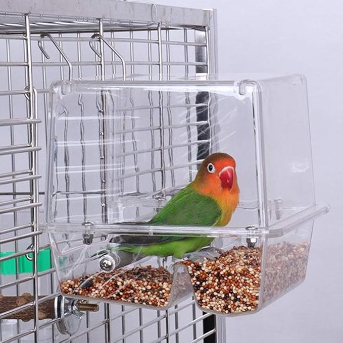 No-Mess Bird Feeder NO Assembly with Rough-surfaced Stainless Steel Perch (5.9x6.3x6.3(HxLxW))