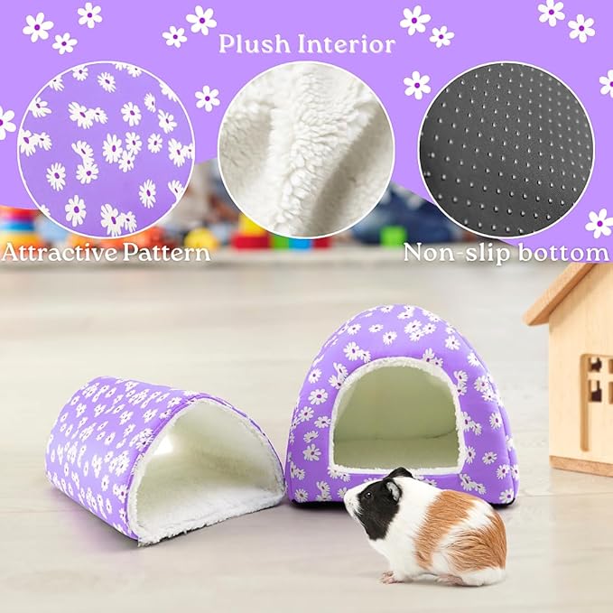 Guinea Pig House and Tunnel Set - 2 Pack Washable Guinea Pig Hideout Bed, Plush Small Animal Hide and Toy with Non-Slip Bottom for Ferret Dwarf Bunny