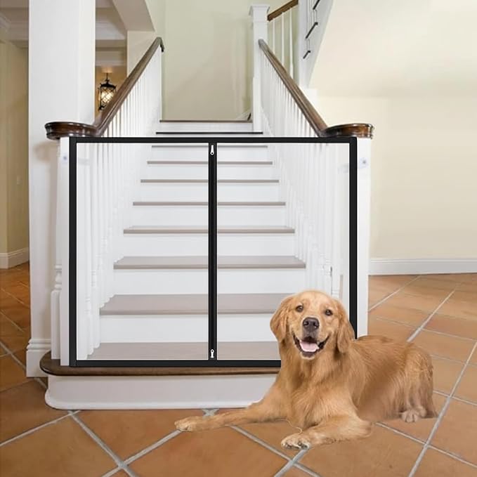 32" H x 38" W Dog Screen Mesh Gate Portable Puppy Safety Fence No Drilling Dog Gates Indoor Outdoor Pet Safety Guard Essentials for Stairs Doorways Deck Porch Hallways Patio