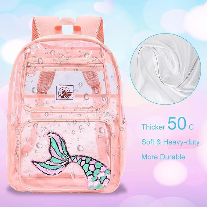 Clear Backpack for Girls and Boys, Kids Transparent Bookbag, 3PCS Cute See Through School Bag for Elementary Prechool