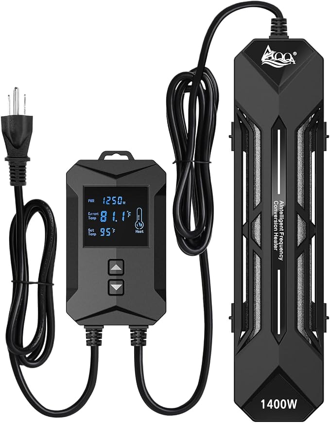 AQQA Aquarium Heater,64-95°F Double Quartz Glass Tube Fish Tank Heater | High-definition LCD Controller Displays Real-time Power,Anti-dry and Over-temperature Protection (1400W 260-380 Gal)