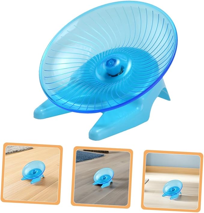 DOITOOL Silent Hamster Exercise Wheel with Stand, Blue Plastic Flying Saucer Spinner for Small Pets, Quiet Running for Gerbils, Mice, and Hedgehogs Suitable for Cage Use