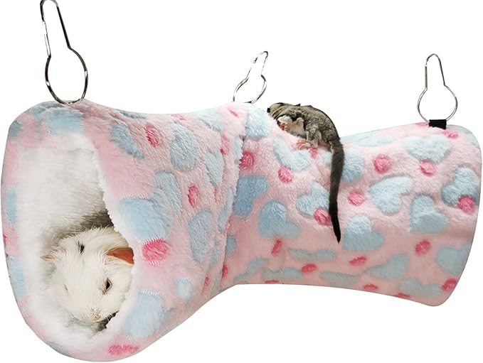LEFTSTARER Hanging Tunnel for Small Animals Guinea Pig Accessories Sugar Glider Cage Accessories Hamster Rat Toys Ferret Hammock（Heart-Pink）