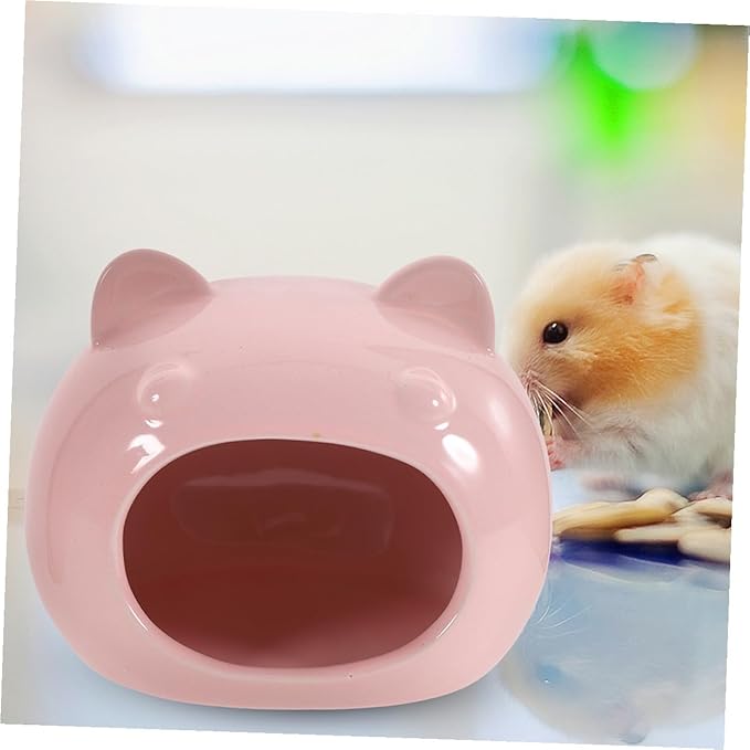 TOYANDONA Ceramic Hamster Hideout Small Animal House Lightweight Portable Pet Hideout Hut Cozy Bed for Hamsters Gerbils Mice and Guinea Pigs Small Light Pink