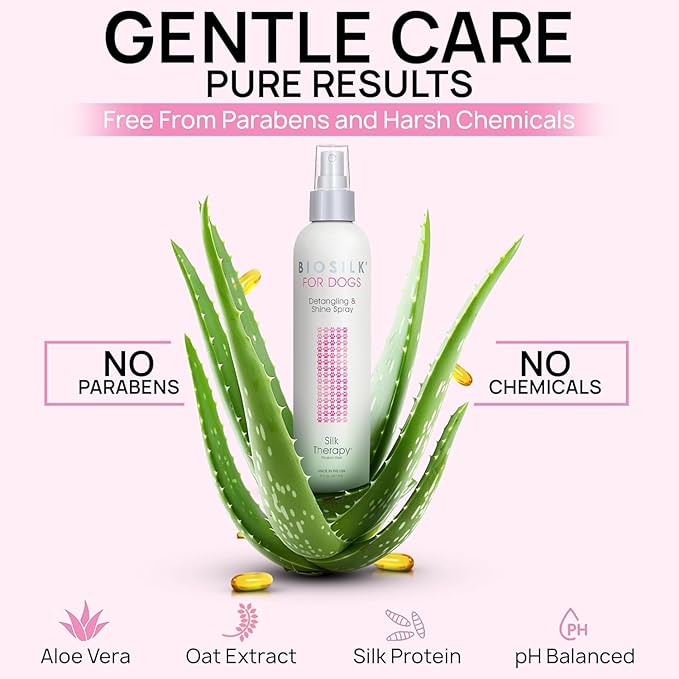 BioSilk for Dogs Silk Therapy Detangling and Shine Protecting Spray, pH Balanced Leave-in Mist with Silk and Vitamins for Dematting, Paraben-Free, All Coats and Breeds, 8 Fl Oz - 6 Pack