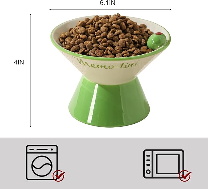Elevated Cat Bowls Whisker Friendly. Ceramic Raised Whisker Fatigue Cat Bowl for Indoor Cats Protect The Spine and Prevent Vomiting,Meowtini Cat Bowl. KGCCIZI