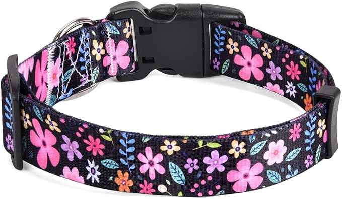 Mihqy Dog Collar with Bohemia Floral Tribal Geometric Patterns - Soft Ethnic Style Collar Adjustable for Small Medium Large Dogs(Floral,S)