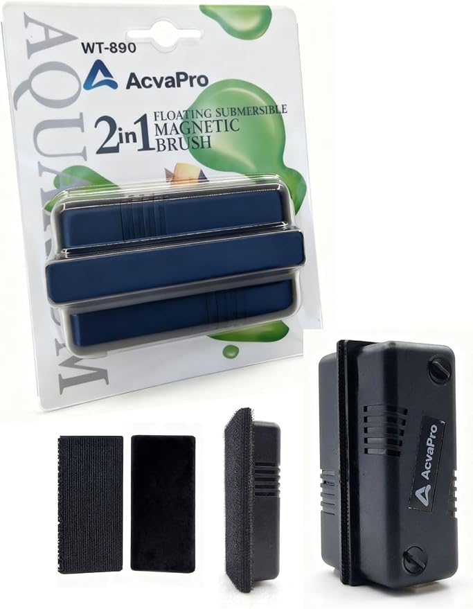 Magnetic Aquarium Glass Cleaner, Highly efficient Powerful Double Side Magnetic Fish Tank Brush and Corner Cleaner, Interchangeable Floating and Submersible (L 2.40x3.74x1.77in)