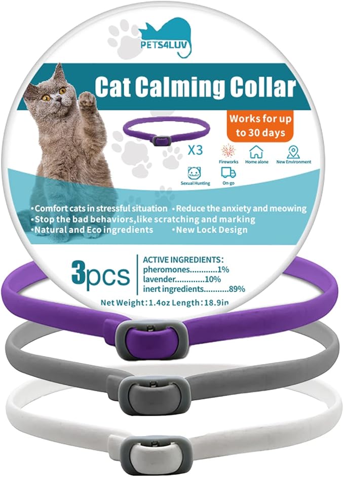 Calming Collar for Cats - Pheromone Calm Collars, Anxiety Relief Fits Cats Adjustable and Waterproof with 100% Natural 3 Packs