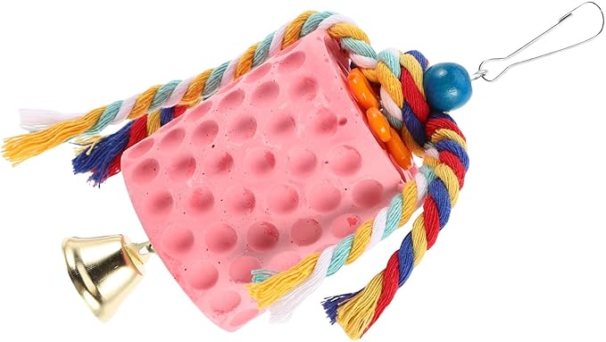 Luxshiny Mineral Block Bird Chewing with Bell for Parrots and Parakeets Beak Grinding Stone Cage Accessory for African Grey Cockatiels Interactive Chew for Boredom Relief and Play