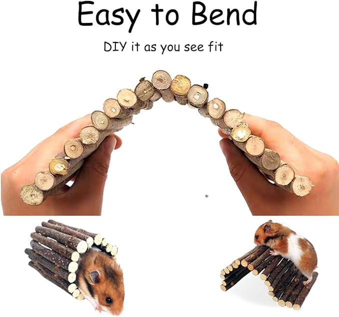 Hamiledyi 4PCS Hamster Bridge Wooden Bridge Toy Rat Ladder Natural Wooden Hideout Tunnel Ladder Hamster Cage Accessories Chew Toys for Guinea Pig Rat Chinchilla Reptile