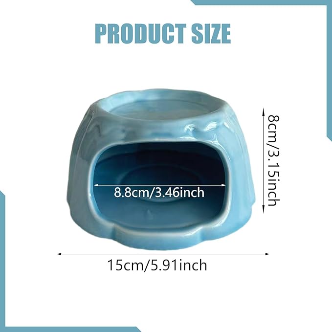 Hamster House Ceramic Hideout Small Animal Food Bowl Pudding Shaped Decorative Habitat Suitable for Hamster Cage Pet Gift Home Decoration, Blue