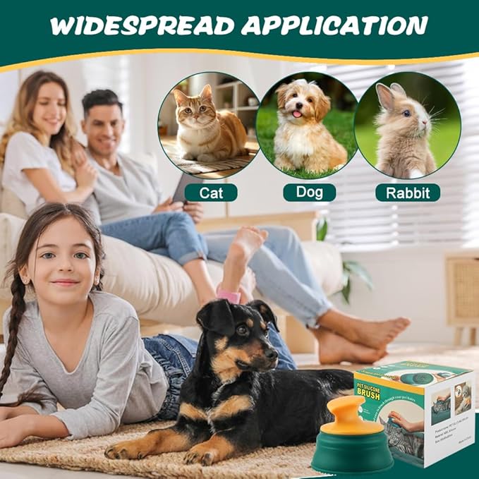 Cat Grooming Brush, Gentle Deshedding & Massage Brush for Indoor Cats, Dogs, Rabbits, Soft Silicone Pet Hair Remover, Reduces Shedding & Tangles, Scratch-Free(COLOR:Green)