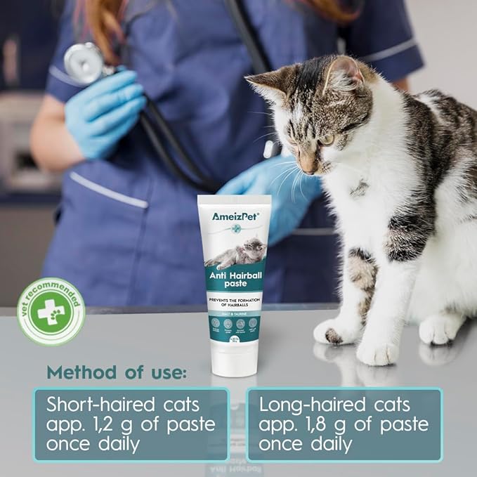 AmeizPet Hairball Remedy for Cats, Anti-Hairball Malt Paste for Pet Fur, Treatment for Long & Short Fur Cats, 4.23 Oz (120g)