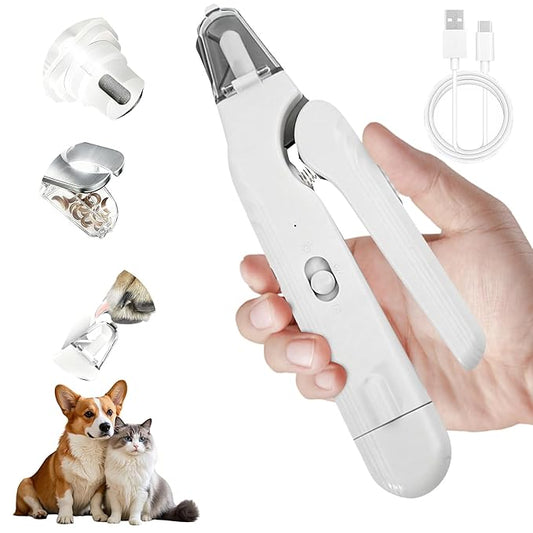 2-in-1 Dog Nail Grinder & Cat Nail Clippers Trimmers for Large Medium Small Dogs Cats Claw Trimmer Quick Sensor with 2 LED Lights Safety Guard USB Rechargeable Dogs Nail Trimmer (White)