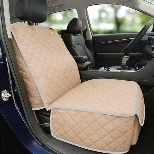 Bark Lover Deluxe Dog Seat Cover for Front Seat-More Durable Waterproof Front Seat Protector, High Heat Resistant and Nonslip Front Seat Cover for Dogs Kids, Universal Size (Beige MAT)