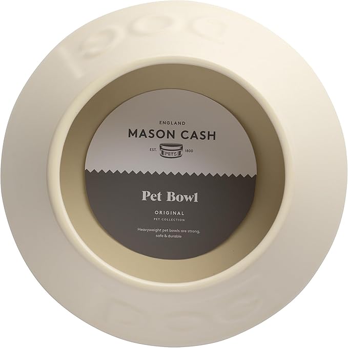 Mason Cash: Non-Tip Dog Bowl - Cream - 8.3", 54oz - Durable Ceramic Food & Water Angled Dish, Microwave-Dishwasher Safe, Pet Meal Feeding & Hydration