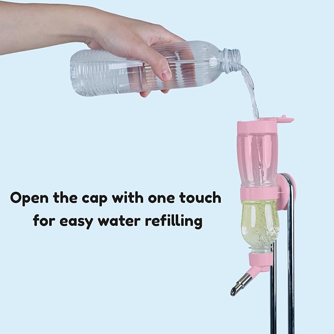 Leak-Proof Small Animal Water Bottle for Chinchillas, Guinea Pigs & Rabbits, Bird & Parrot Water Dispenser (Pink, 8.12oz)