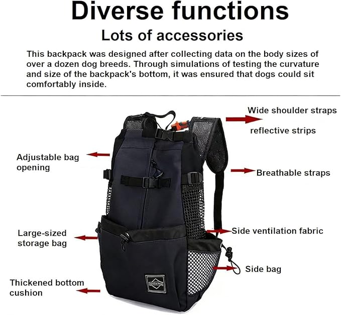 Dog Carrier Backpacks,Adjustable Safety Dog Carrier Backpacks Kit with Dog Water Cup, Reflective Strip Pendant, Dog Hat Hiking Buckle,Puppy Foot Washer, Pet Protective Glasses(Medium)