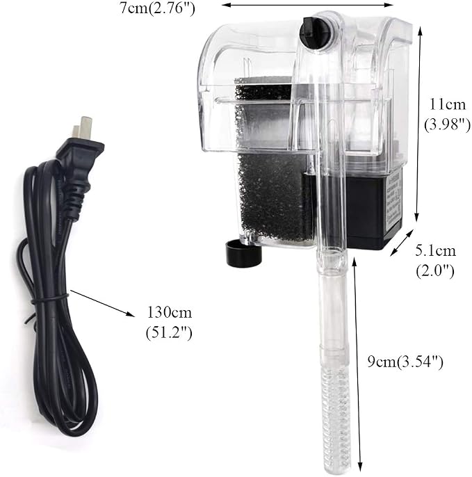 HIERYAN Fish Tank Small Filter Small Aquarium Filter，for 1 to 8 Gallons | Small Submersible Hanging Fish Tank Filter