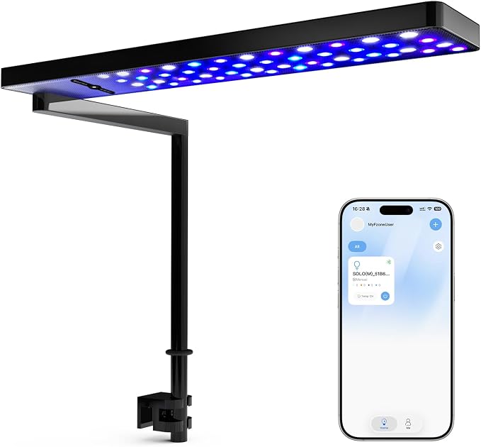 FZONE Solo Series Nano LED Aquarium Marine Reef Light, Smart App-Controlled and Dimmable, for Rimmless Saltwater and Reef Coral Tanks