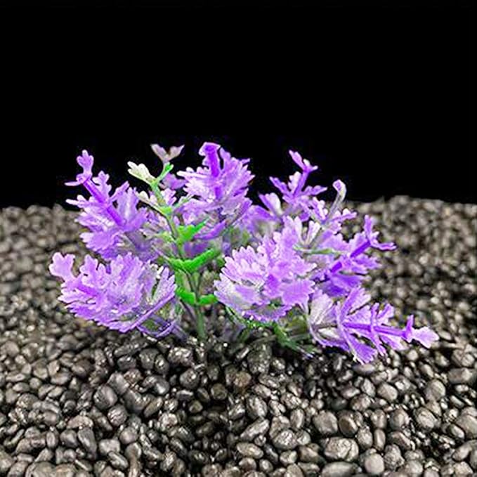 Aquarium Plant Fish Tank Decoration 20 Pieces Small/1" Tall Plastic Artificial Plant Goldfish Hide Mini Grass Set (Purple)