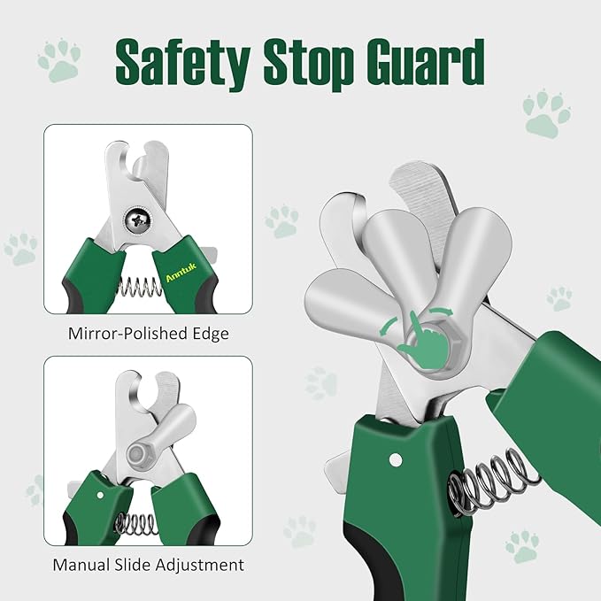 Dog Nail Clippers with Nail File, Ergonomic Dog Nail Trimmers to Avoid Over Cutting, Razor-Sharp Stainless Steel Blade with Safety Guard for Large/Small Pet Dogs, Green