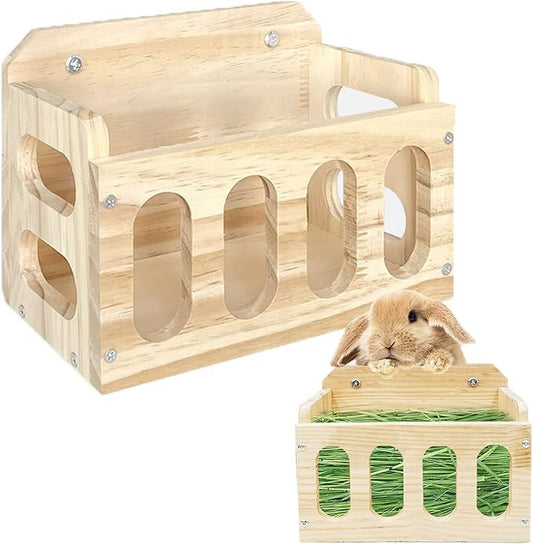 Rabbit Hay Feeder Wooden Hay Rack Guinea Pig Hay Holder Less Wasted Hanging Hay Feeder for Bunny Chinchillas Guinea Pig Small Animal Supplies
