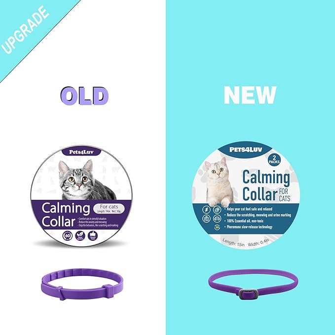 Calming Collar for Cats - Pheromone Calm Collars, Anxiety Relief Fits Small Medium and Large Cat - New Version - Adjustable and Waterproof with 100% Natural 2 Pack